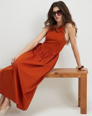 River Island Womens Maxi Dress Orange Sleeveless Round Neck