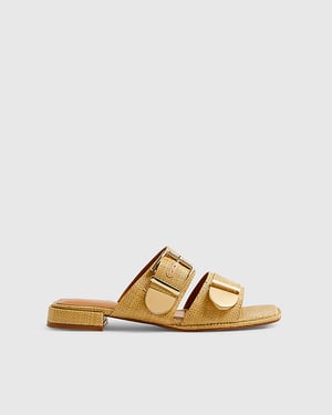 River Island Womens Sandals Beige Raffia Flat Buckle Square