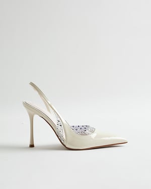 River Island Womens Slingback Court Shoes White Sparkle Perspex Heels