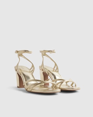 River Island Womens Heeled Sandals Gold Caged Buckle Block Heel