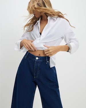 River Island Womens Barrel Leg Jeans Blue Turn Up Cuff