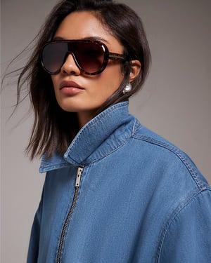 River Island Womens Bomber Jacket Blue Gather Detail Denim