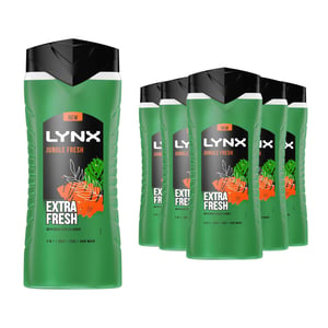 Lynx 3in1 Body, Face & Hair Wash Shower Gel Extra Fresh Jungle Fresh 500ml, 30pk