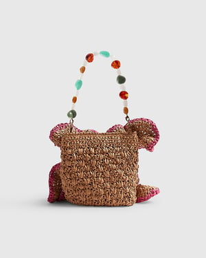 River Island Womens Flower Bag Beige Raffia Del Maar Detachable Strap