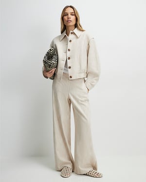 River Island Womens Bomber Jacket Beige Tailored Long Sleeve