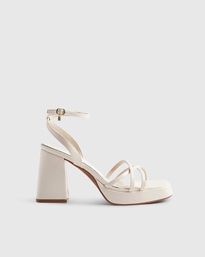 River Island Womens Sandals White Block Heel Cross Strap Buckle
