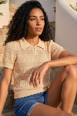 Pointelle Collar Knit Top