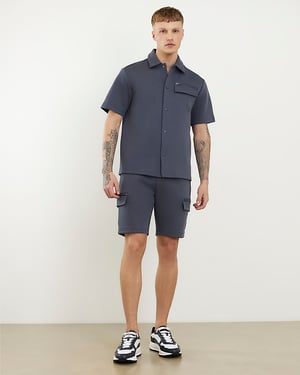 River Island Mens Shirt Grey Premium Regular Fit Nylon Short Sleeve