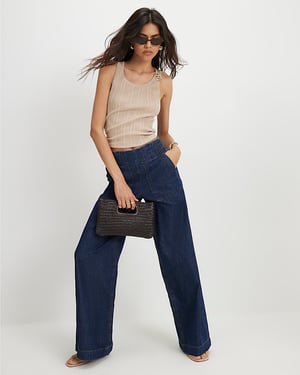 River Island Womens Wide Leg Jeans Blue Pull On