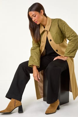 Contrast Quilted Collar Smart Coat
