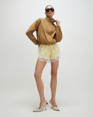 River Island Womens Bomber Jacket Beige Funnel Neck Long Sleeve