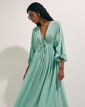 River Island Womens Maxi Dress Blue Cotton Mirror Embroidered