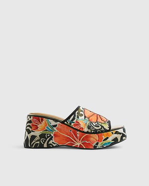River Island Womens Mule Wedges Orange Flower Print Floral Del Maar