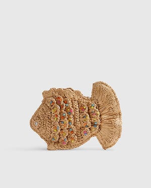River Island Womens Crossbody Bag Beige Raffia Fish Popper Del Maar