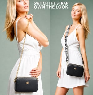 Ladies Crossbody Bag With Wide Strap, Chain And Wristlet in Brown