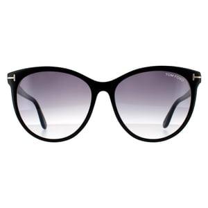 Tom Ford Round Womens Shiny Black Smoke Grey Gradient Sunglasses