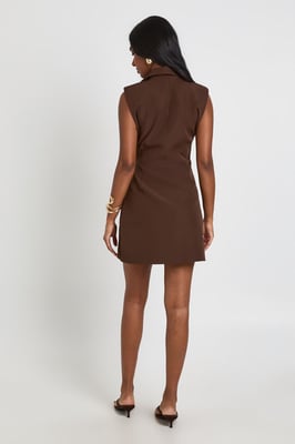 Sleeveless Shoulder Pad Buckle Detail Blazer Dress