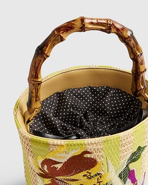 River Island Womens Bucket Bag Beige Striped Embroidered Floral