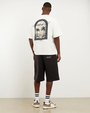 River Island Mens T-Shirt Cream Oversized Palm Patch Graphic