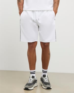 River Island Mens Shorts White Slim Fit Textured Tipped Elasticated