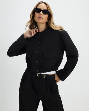 River Island Womens Bomber Jacket Black Pocket Detail Long Sleeve