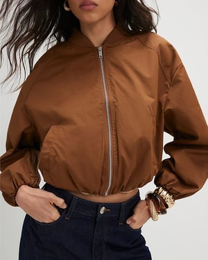 River Island Womens Bomber Jacket Brown Long Sleeve Elasticated
