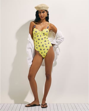 River Island Womens Swimsuit Yellow Floral Underwired