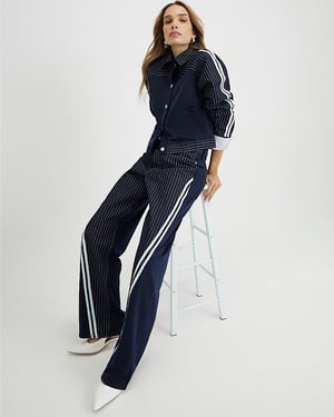 River Island Womens Straight Jeans Navy Relaxed Leg Stripe Hybrid