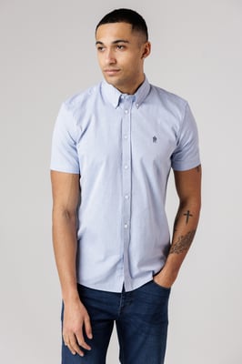 Blue Cotton Short Sleeve Oxford Shirt