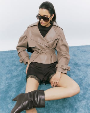 River Island Womens Jacket Beige Faux Leather Belted Trench