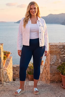Curve Plain Elastic Waist Cropped Leggings