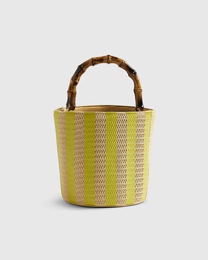 River Island Womens Bucket Bag Beige Striped Embroidered Floral