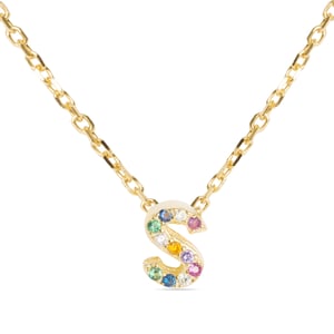 Luxenter Sterling Zilver 925 collier met Veelkleurige Zirkonia afgewerkt in 18K geel goud - Alfabet