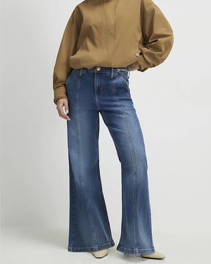 River Island Womens Flared Jeans Petite Blue High Rise Snaffle