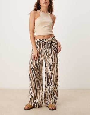 JDY wide leg trousers in tonal zebra print