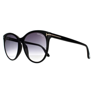 Tom Ford Round Womens Shiny Black Smoke Grey Gradient Sunglasses