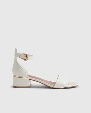 River Island Womens Sandals White Low Block Heel Buckle Open Toe
