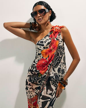 River Island Womens Top Black Asymmetric Crochet Flower Floral