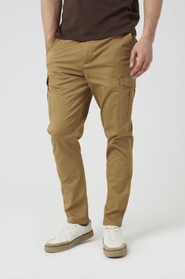 Stone Cotton Twill Cargo Style Chino Trousers