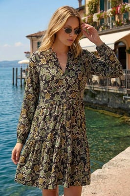 Floral Print Button Stretch Dress
