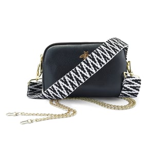 Ladies Crossbody Bag With Wide Strap, Chain And Wristlet in Black