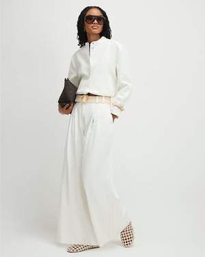 River Island Womens Wide Leg Trousers White Belted High Waist