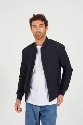 Navy Seersucker Bomber Jacket