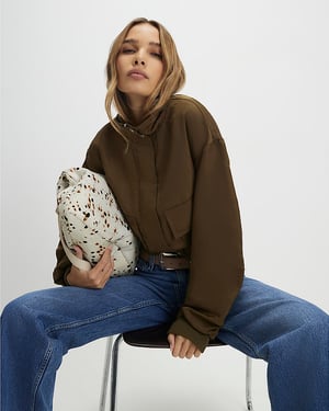 River Island Womens Bomber Jacket Khaki Funnel Neck Long Sleeve