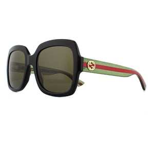 Gucci Square Womens Black Green Glitter and Red Green Sunglasses GG0036SN