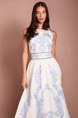 Embroidered Halter Neck Midi Dress