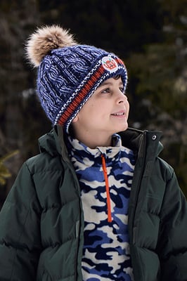 Badged Kids Pom Pom Beanie Faux Fur Warm Cosy Winter Hat Navy