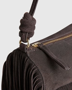 River Island Womens Cylinder Bag Brown Suede Mega Fringe Zip
