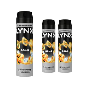 Lynx XL Gold Spray Anti-perspirant Deo AntiWhite Marks 72H Protection 200ml, 3Pk