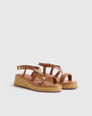 River Island Womens Sandals Brown Cross Strap Wedge Buckle